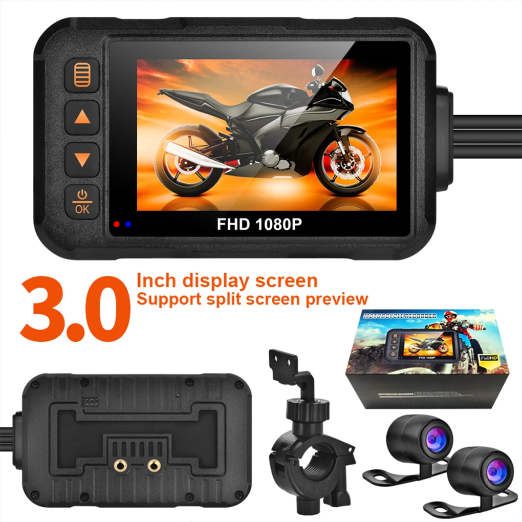 3Inch Motorcycle Camera DVR 1080P Waterproof Motorcycle Dashcam  Front & Rear Camera Video Recorder DVR Black Night Vision Box