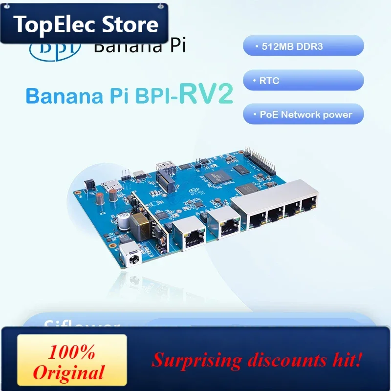TopElec Banana Pi BPI-RV2 Siflower SF21H8898 4 core RISC-V Processor 512MB DDR3 16 MB SPI NOR flash RTC Risc-V Gateway Board