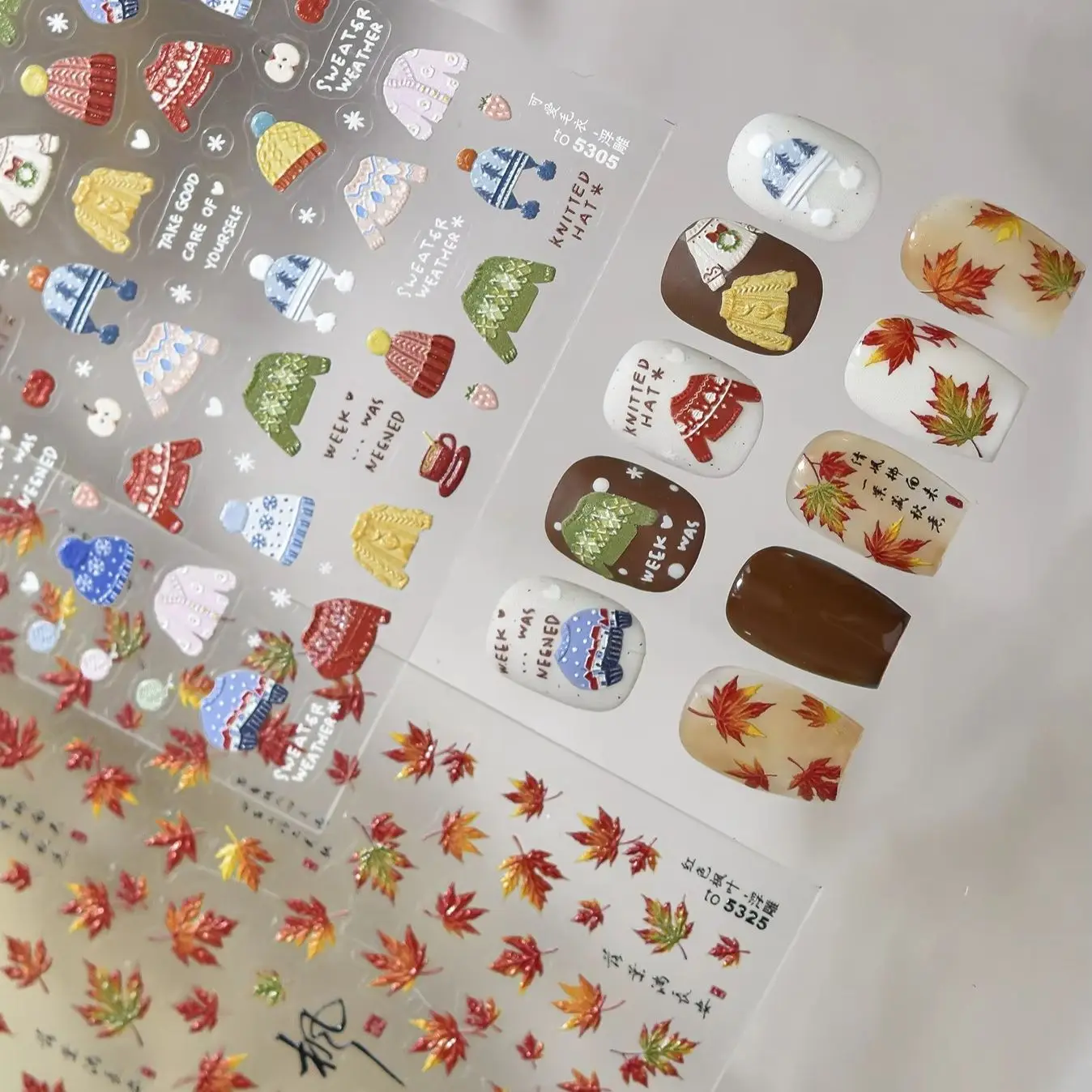 

Vintage Maple Leaf Autumn Sweater Hat Pumpkin Plants Fox Mushroom Boot Ginkgo Apple Owl Deer Squirrel Nail Art Stickers Decals