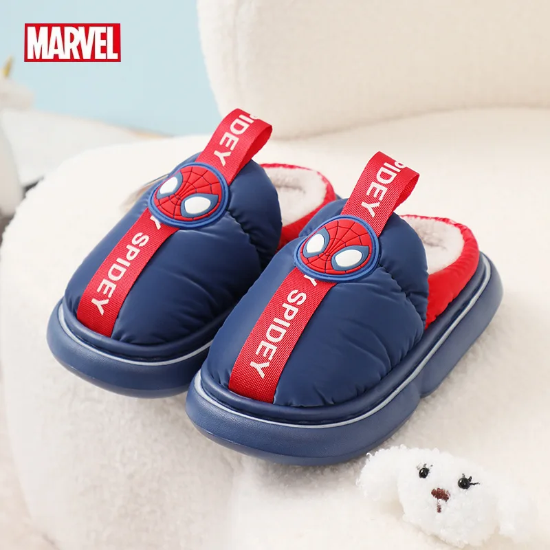 Disney Spider Man Cotton Slippers For Boys Soft Winter Indoor Warmth Preservation Non Slip Home Bedroom Children's Plush Shoes