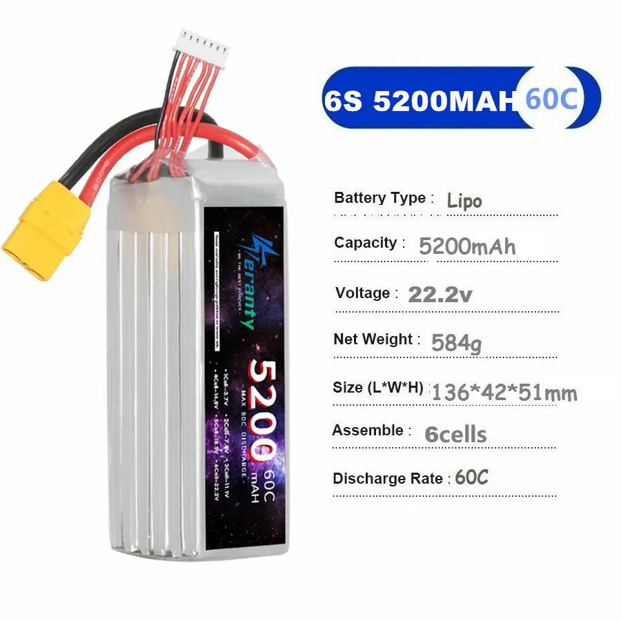 TERANTY 2S 3S 4S 6S 5200MAH 60C Akumulator Lipo 7.4V 11.1V 14.8V 22.2V Do Samolotów RC FPV Helikopterów Dronów Modeli Czołgów Hobby RC — zdjęcie produktu 5