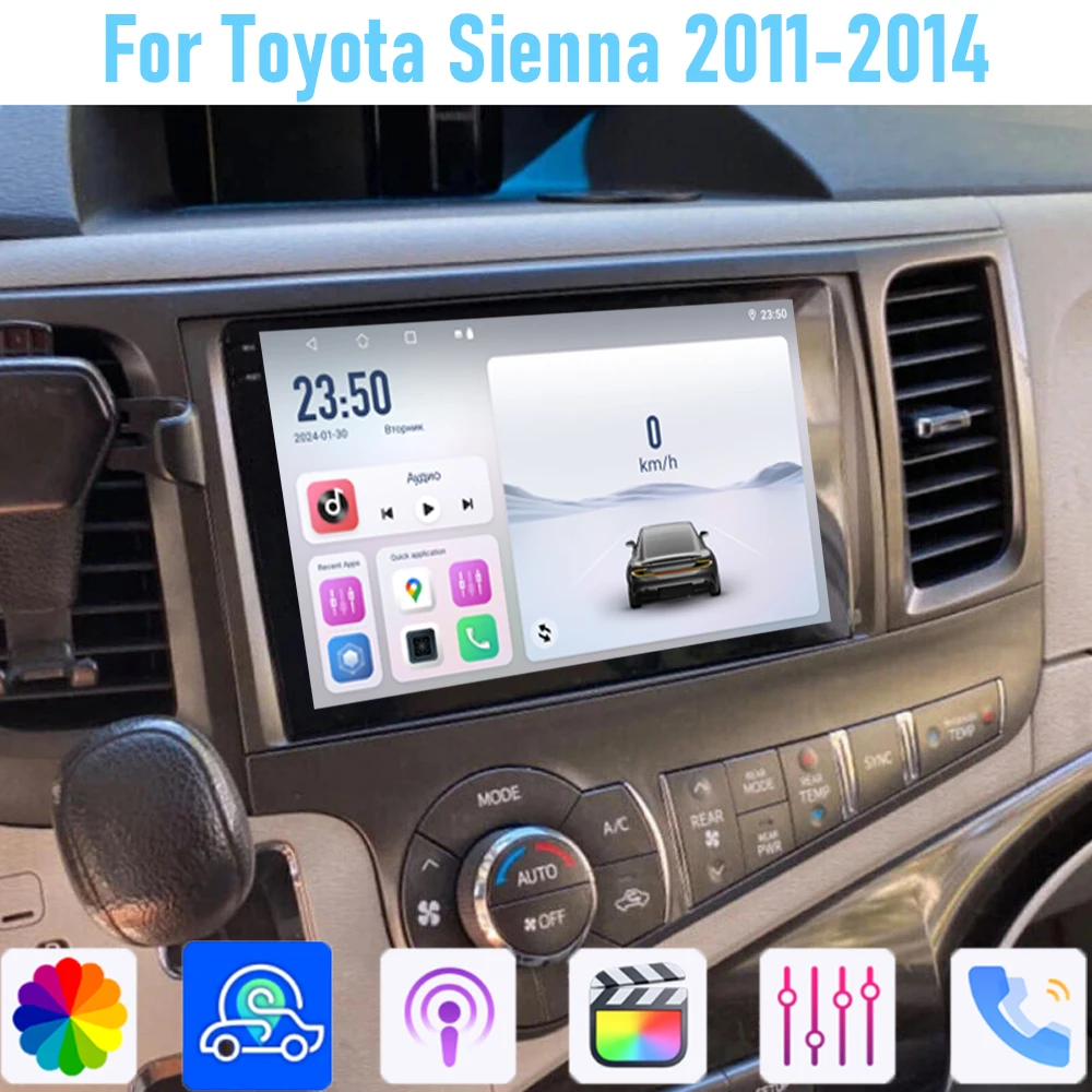 

9'' For Toyota Sienna 2011-2014 Car Radio Head Unit GPS Multimedia Carplay Android 15 Wireless Navigation Intelligent System