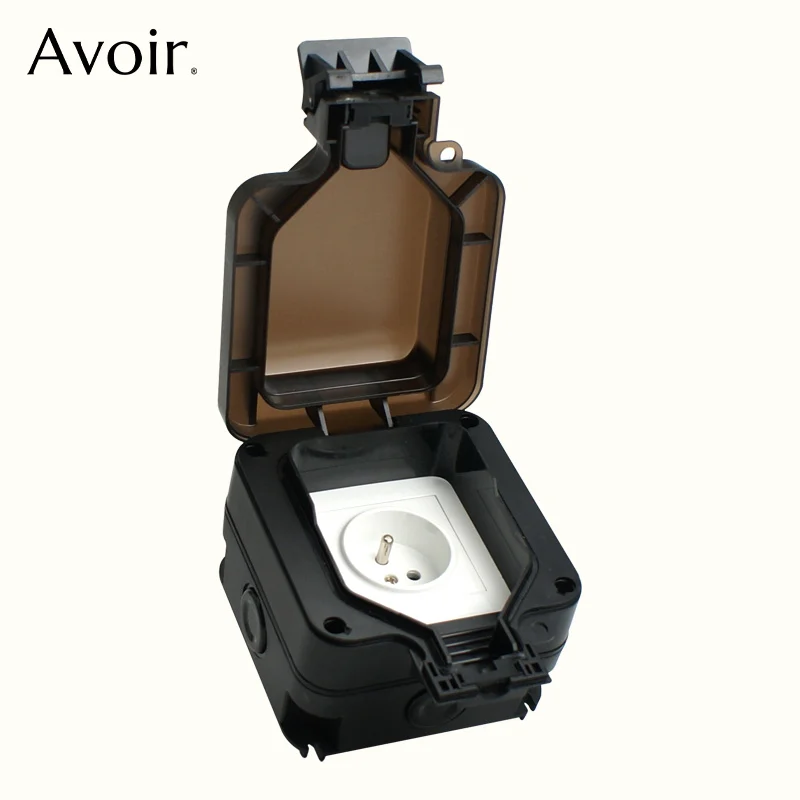 Avoir Black IP66 Waterproof Socket French Standard Plug 16A Outdoor Dustproof Wall Electrical Outlet Plastic Box For Home&Garden