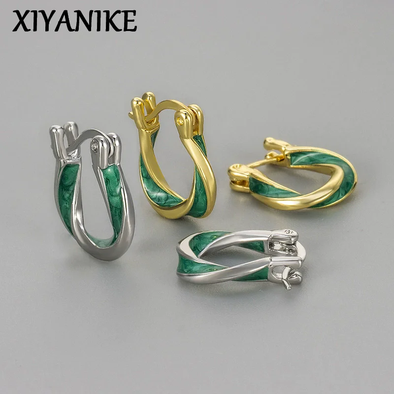 

XIYANIKE Green Enamel Drip Glaze Mobius Hoop Earrings For Women Fashion New Jewelry Gift Party Daily серьги женские