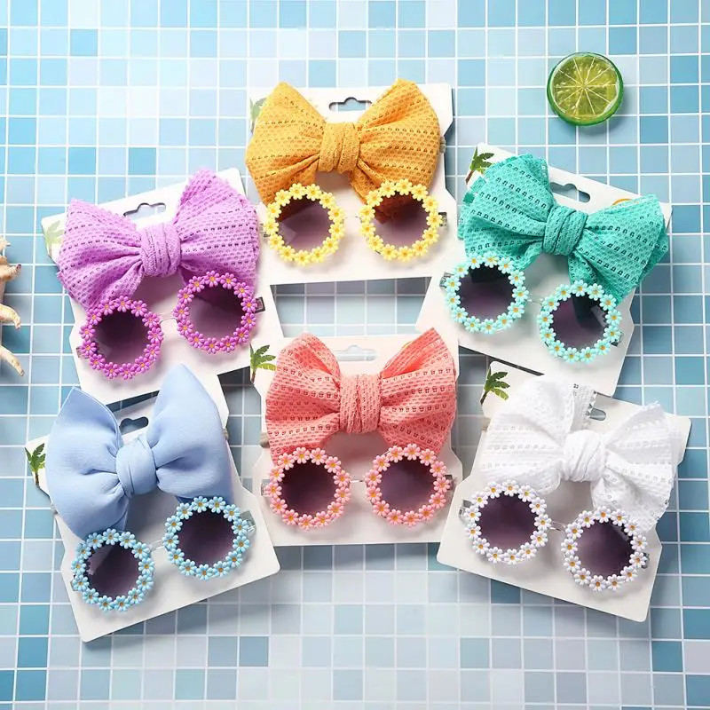 0-8 Years Old Children\'s Sunglasses Headband Set Sun Flower Sun Glasses Girls Princess Style Eyewear Kids Birthday Party Gifts