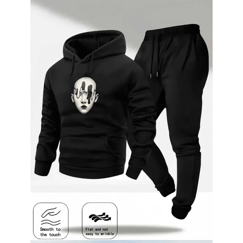 طقم هوديي رمادي + تصميم ونص طباعة الوجه #2