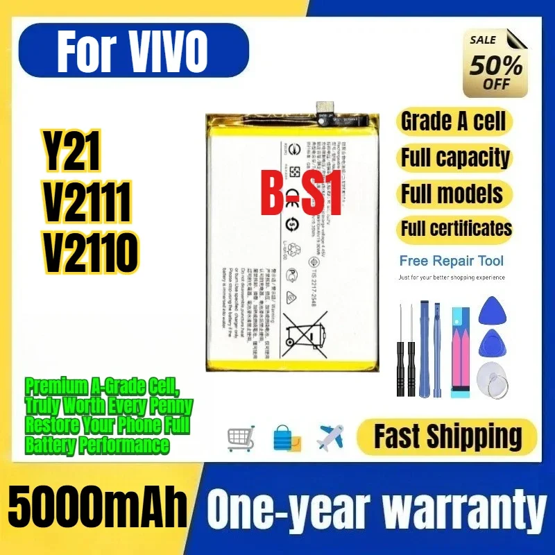 B-S1 for VIVO Y21/V2111/V2110 Phone Battery 0 Cycle High Quality Capacity Battery Replacement Bateria Grade A Cell with Tools