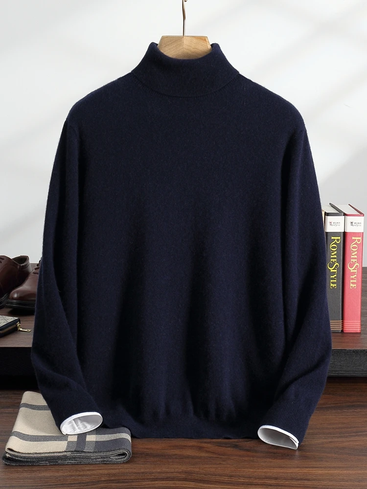 Men's Basic Clothing High Lapels Pullover Autumn Winter Sweater 100% Cashmere Sweater Pullover Versatile Warm Inside Join Knit