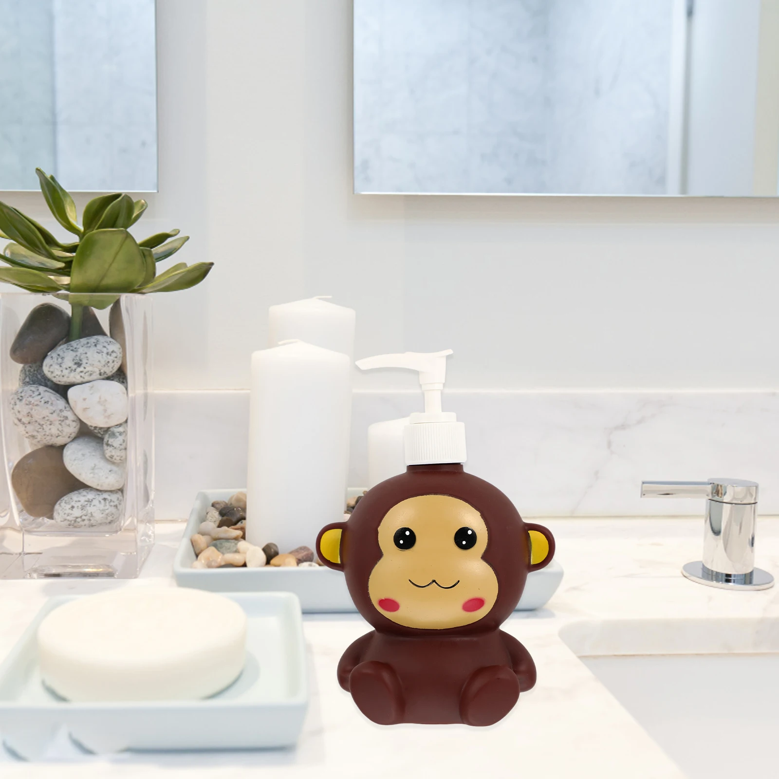 

1pc Cartoon Shampoo Body Wash Lotion Press Pump Bottle Reusable Eco-Friendly Adorable Monkey Shape Easy Use Bathroom Decor Empty