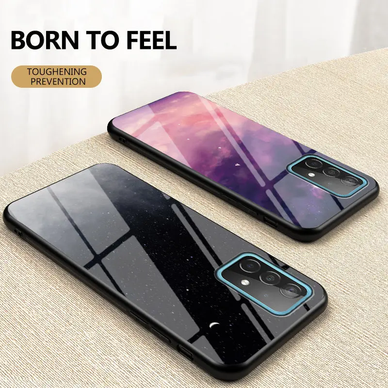 For Samsung Galaxy A52 4G A525F Case Starry Grain Tempered Glass Back Cover Shockproof Phone Case For Samsung A52 5G A526B A526U