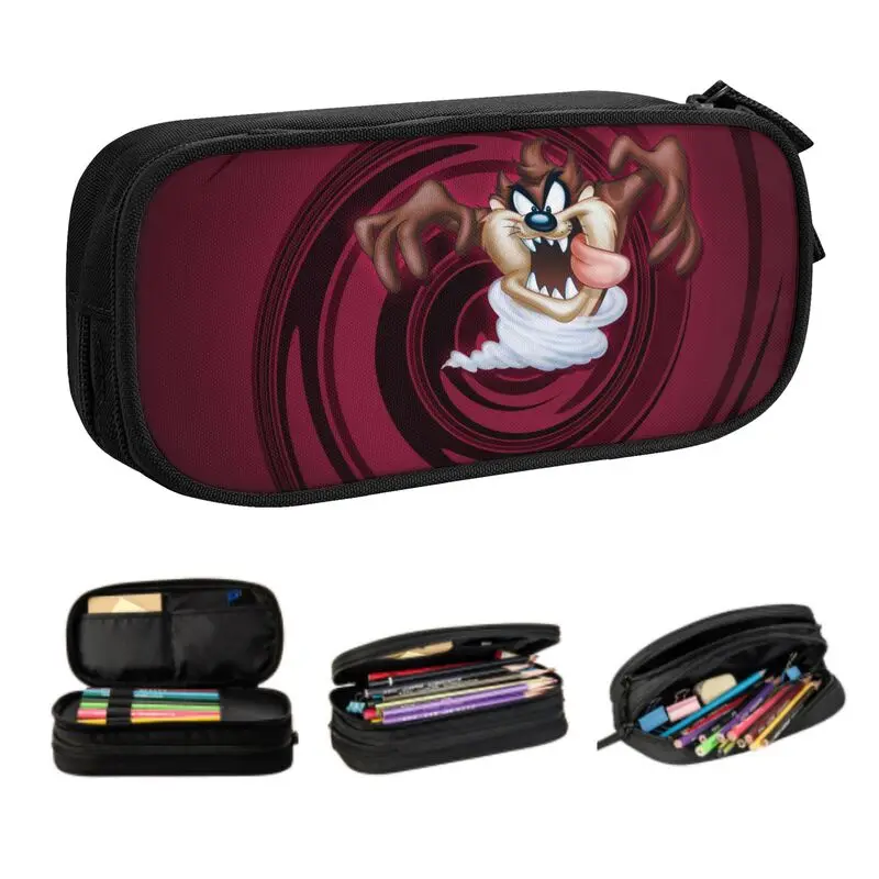 Custom Cute Taz Tasmanians Devil Pencil Cases for Girl Boy Large Storage Cartoon Anime Pencil Bag School Accessories