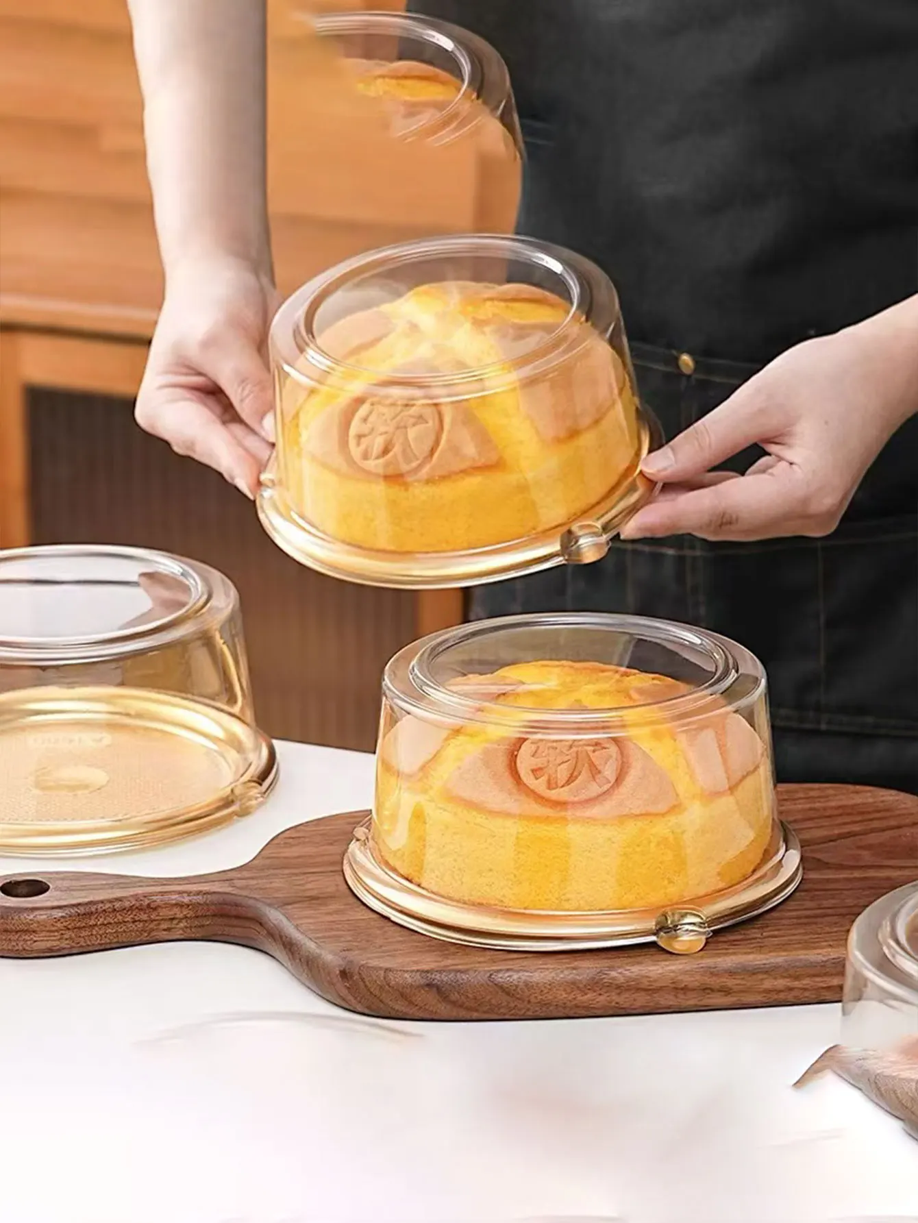 Käse-Chiffon-Kuchen-Verpackungsbox Transparente Runde Baskische Dessert-Blisterverpackung für Hausgemachtes Backen 10 Stück – Detail 1
