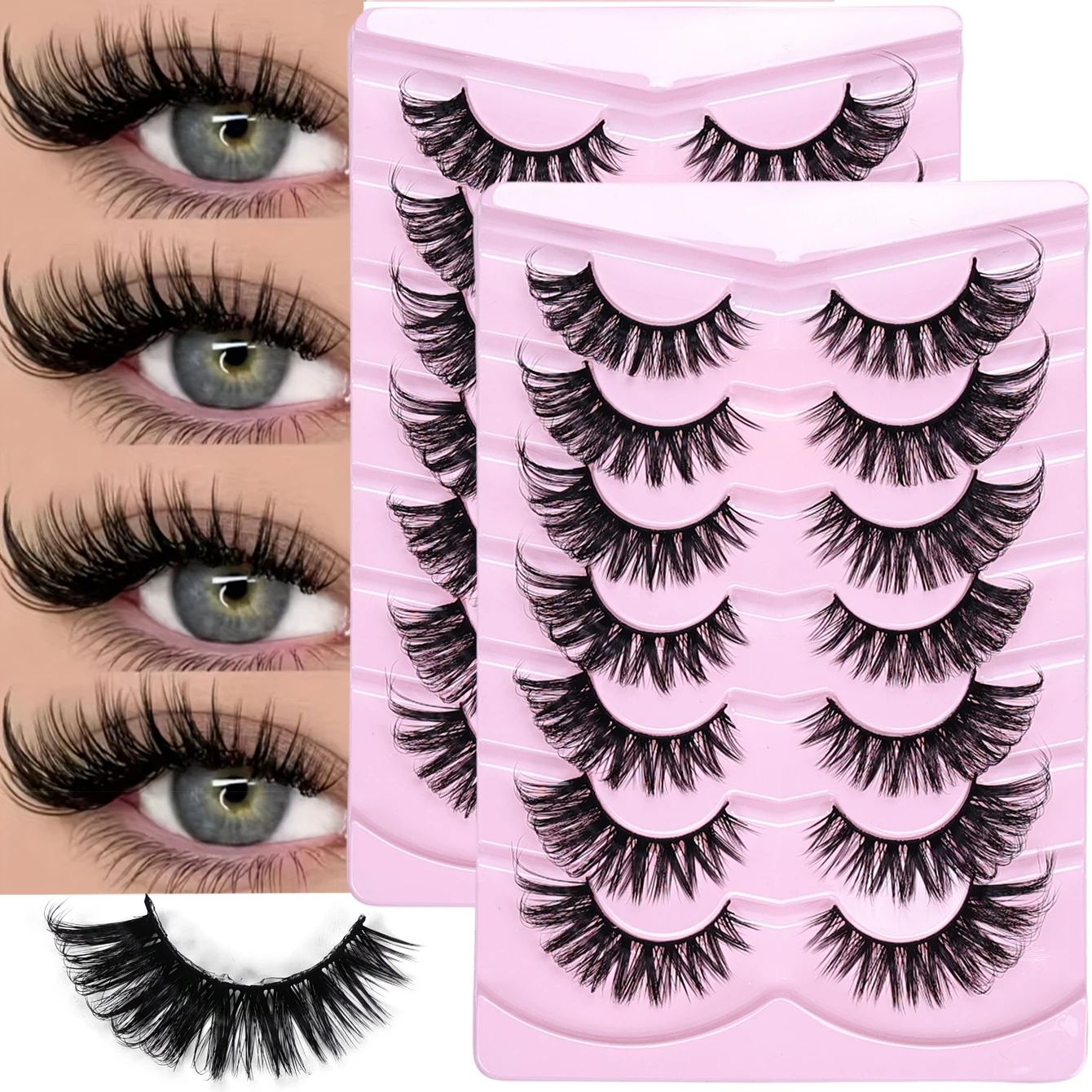14 Paar/2er-Pack dramatische Katzenaugen-Kunstwimpern – natürlich, lang, geflügelt und länglich für einen makellosen Make-up-Look.