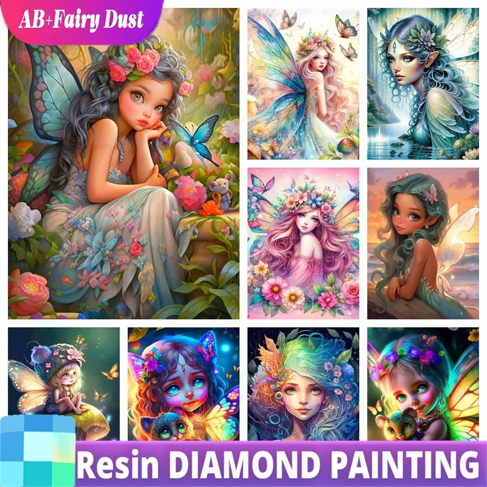 

Смола Фея Пыль AB Momoart 5D Эльф Алмазная Вышивка Женский Портрет Вышивка Крестом DIY Бабочка Цветок Дух Мозаика Крыло