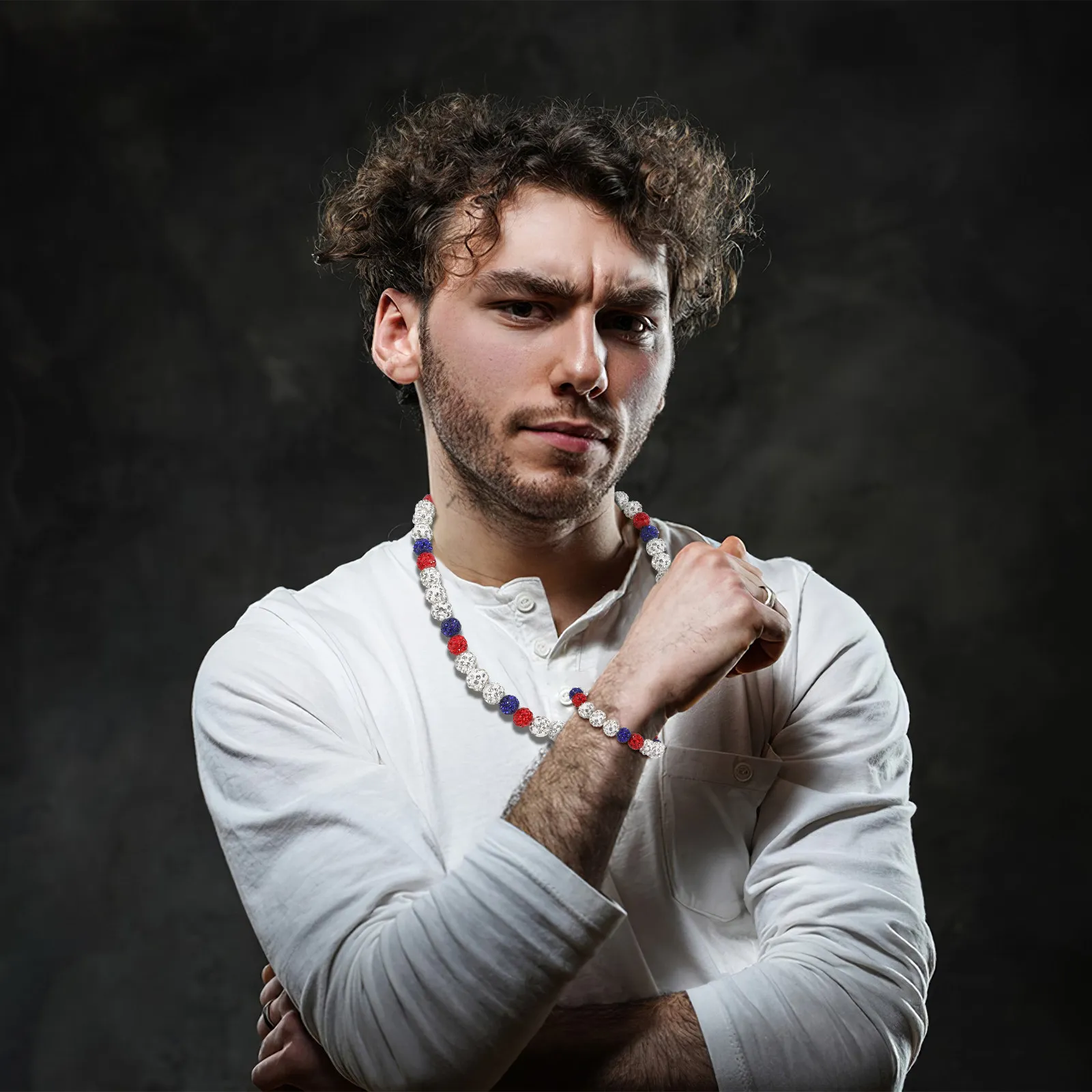 3Pcs Adaptable Size Selection Beaded Necklace Men Jewelry Ice Necklace Robust Chain Party Wedding Accessory Neck Chain