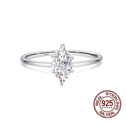 QooLady 925 Sterling Silver Marquise Cut Shiny Cubic Zirconia Finger Ring for Women Girls Dinner Party Accessories Jewelry SR016
