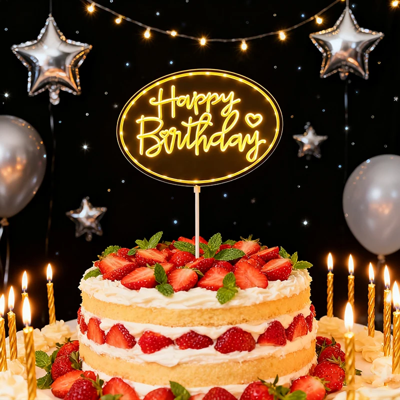 LED-Nachtlicht, blinkend, alles Gute zum Geburtstag, Tortenaufsatz, leuchtendes Neonlichtschild für Geburtstagskuchen, Dekoration, Partyzubehör – Detail 5