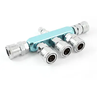 Air Hose 5 Way Pass Cinnecting Quick Coupler Socket Silver Tone Light Blue SM20 PM20