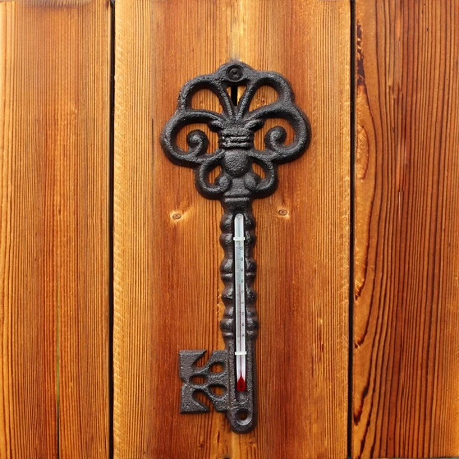 Wall-mounted European-style Cast Iron Crafts Retro Key Thermometer Retro Indoor Courtyard Home Wall Decoration Room Decor