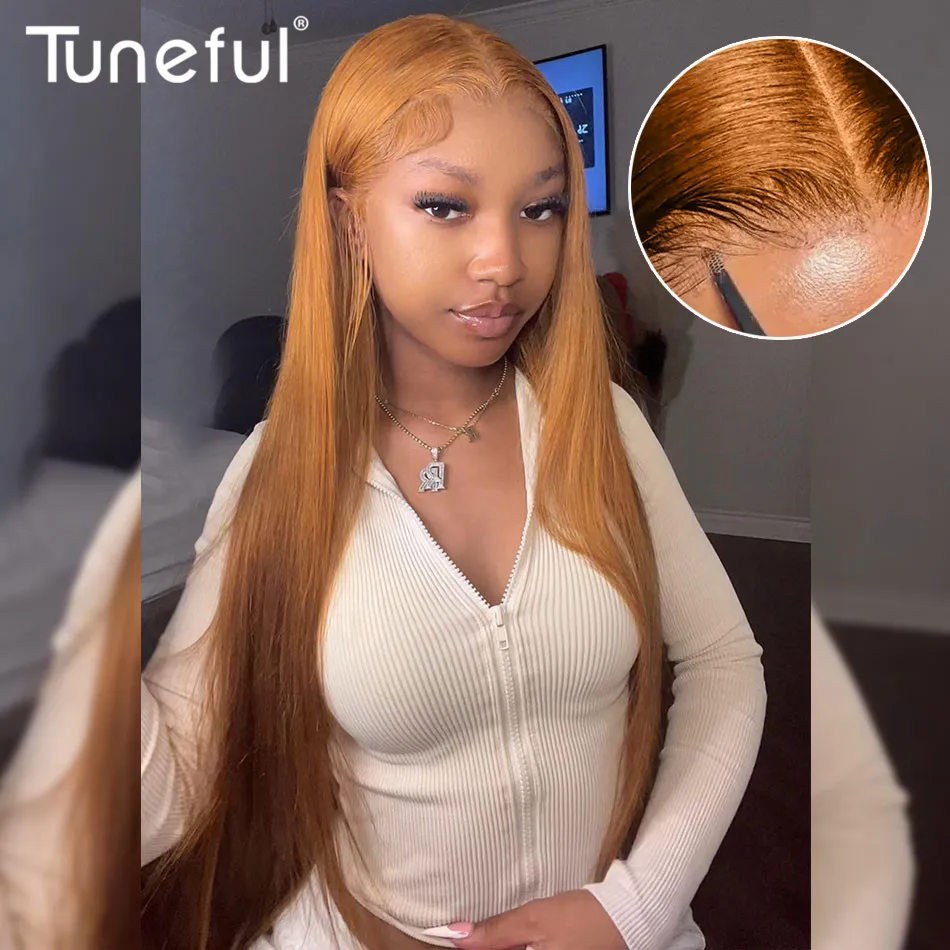 6x4 Glueless Wigs Human Hair Ready To Wear Ginger Blonde Colored Human Hair Lace Closure Wig HD Transparent Lace Front Wigs