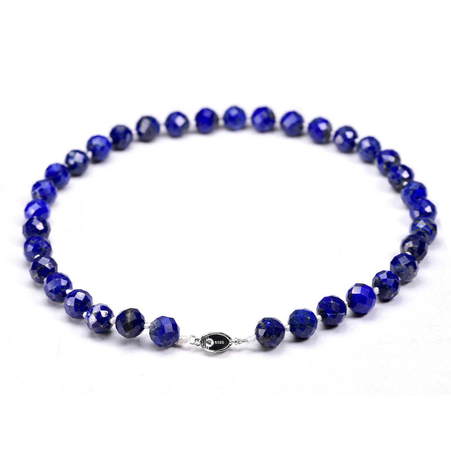 10MM High Quality Natural Faceted Lapis Lazuli Beads Necklace for Women Men Silver 925 Buckle Chokers Jewelry Female Hand Knotte