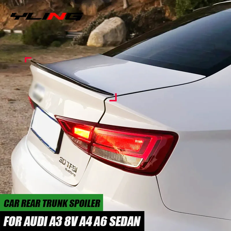 Para acessórios audi a3 8v a4 a6 2013-2020 sedan tronco traseiro do carro spoiler boot asa preto brilhante borracha macia 121cm
