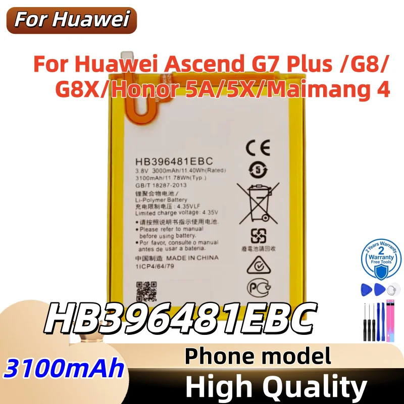 100% Original High Quality HB396481EBC 3000mAh For Huawei Ascend G7 Plus / G8 / G8X / Honor 5A / 5X / Maimang 4 Battery+Tools