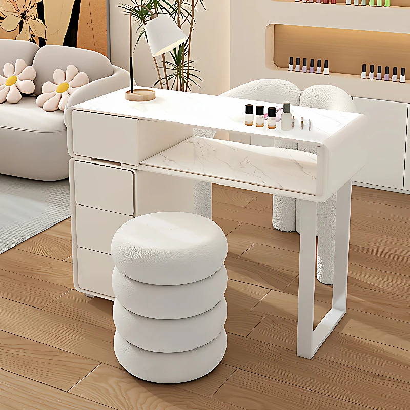 Manicure Table Solid Wood Cabinet Sintered Stone Tabletop Multi‑Drawer Storage Cream Aesthetic Nail Salon Work Desk