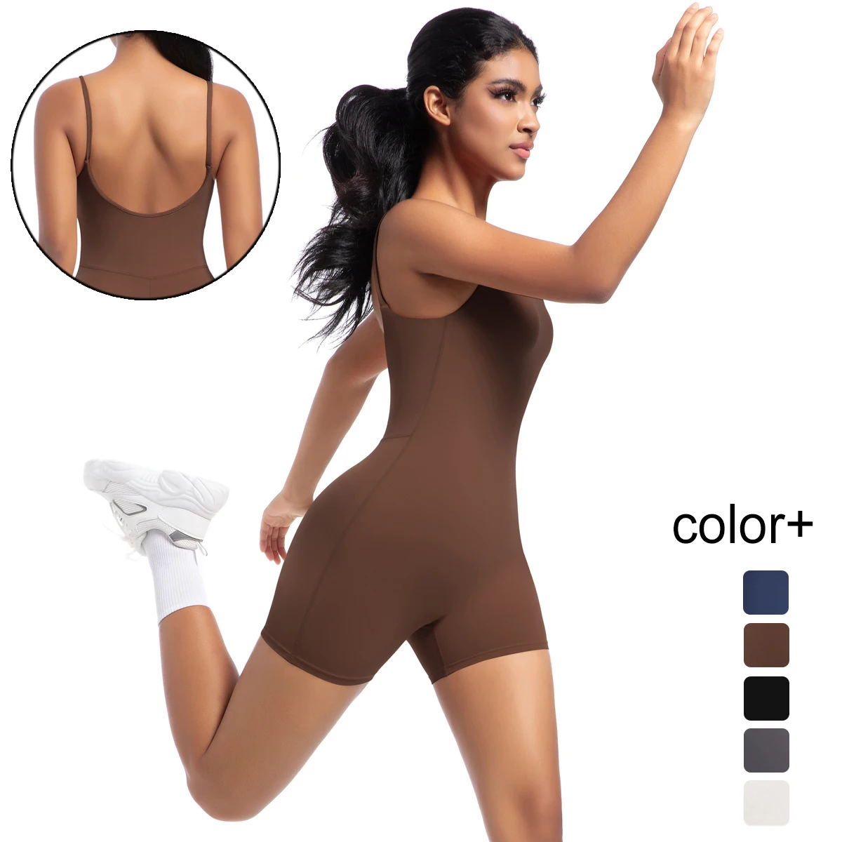 Solid Color Woman Shorts Yoga Jumpsuit Backless Scrunch High Strength Workout Seamless Fitness Bodysuit Strap Shorts Jumpsuit