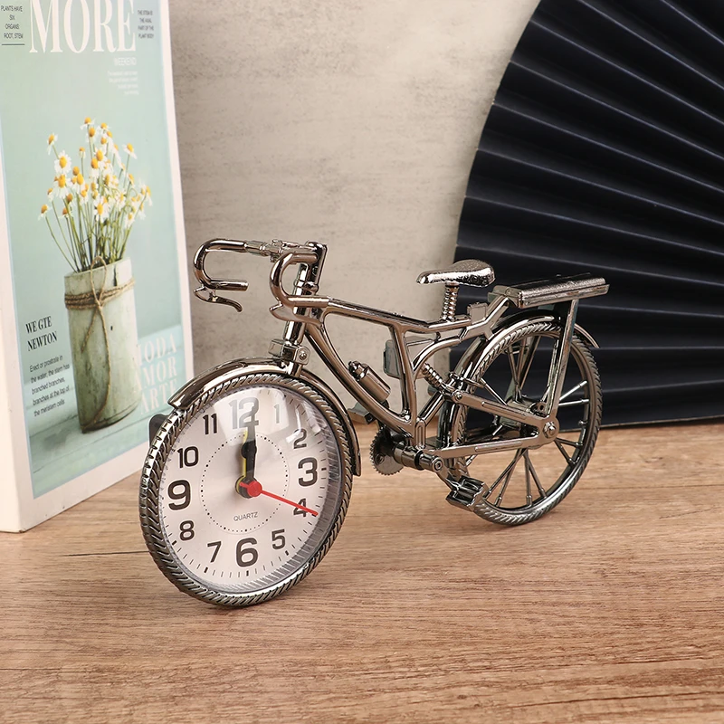 【F】Creative Alarm Clock Vintage Arabic Numeral Bicycle Shape Table Clock Home Room Desktop Decor Crafts Gift