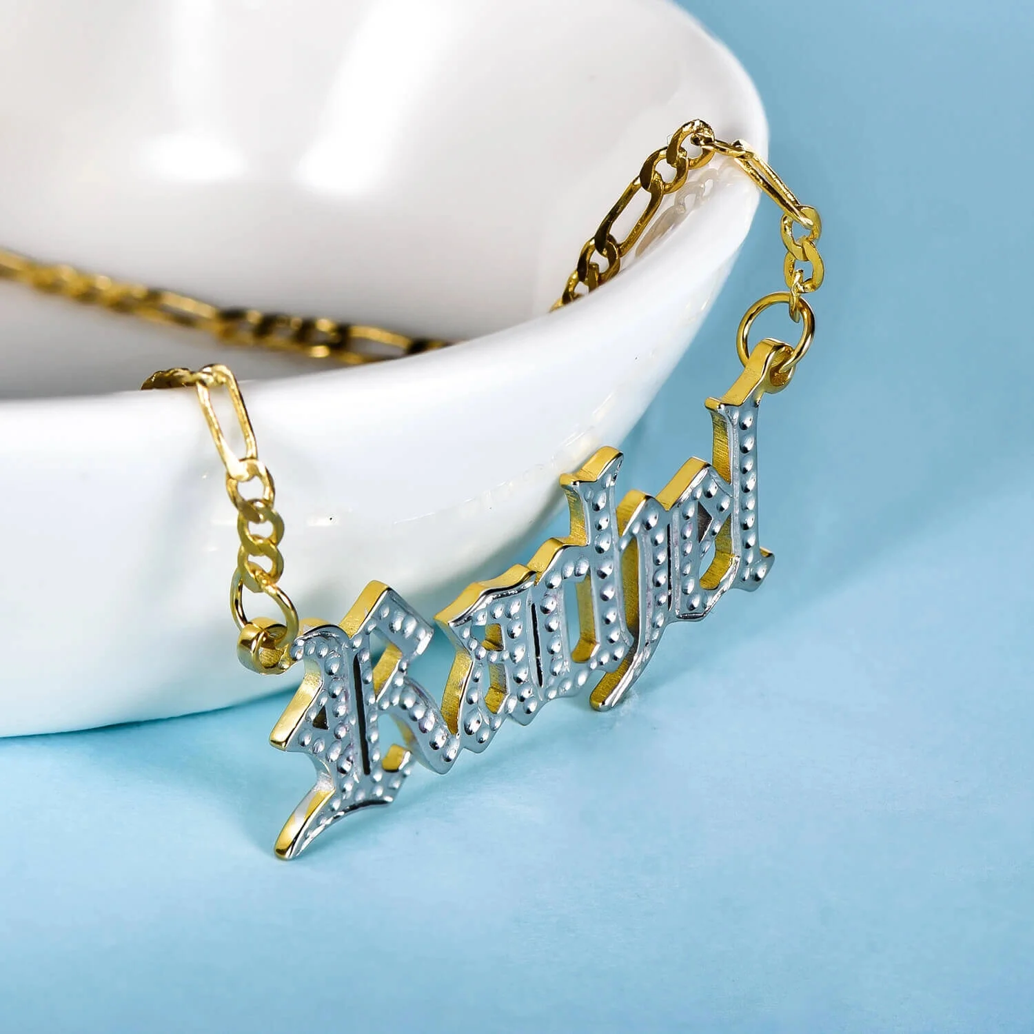 

Zciti Custom Name Necklace Gothic Style 18K Gold Plated Stainless Steel Jewelry Personalized Two-color Pendant Women Men Chains
