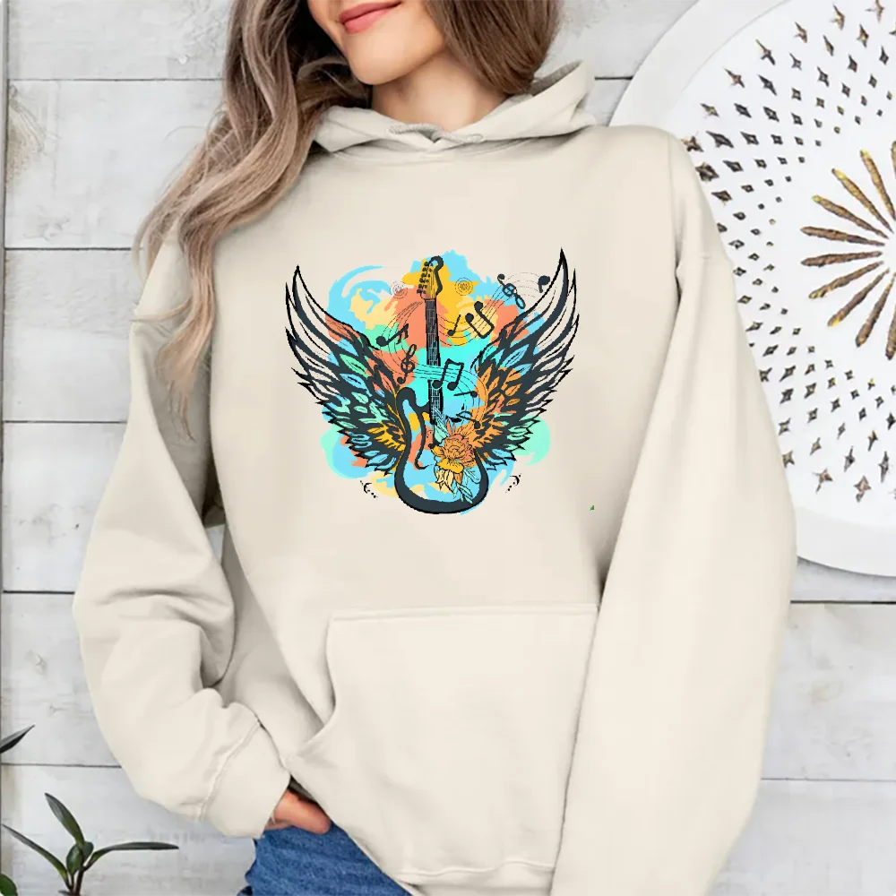 

Unique Music Elements Korean Style Sweatshirt Y2k Hoodie Women Oversized Hand-Painted Design Graphic Art Top Warm Winter 2025