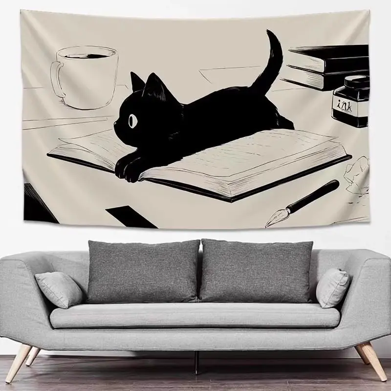 Cat Art Ins Style Decorative Tapestry, Bedroom Bedside Wall Hanging, Live Broadcast Backdrop, Dormitory Renovation Wall Cloth