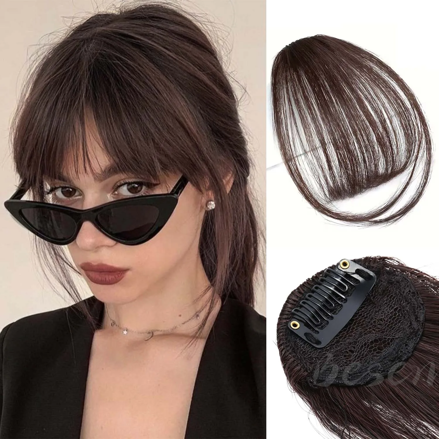 Synthetic Straight Air Bangs Clip In Hair Extension Fake Fringe False Hairpiece for Women Clip In Bangs Daily