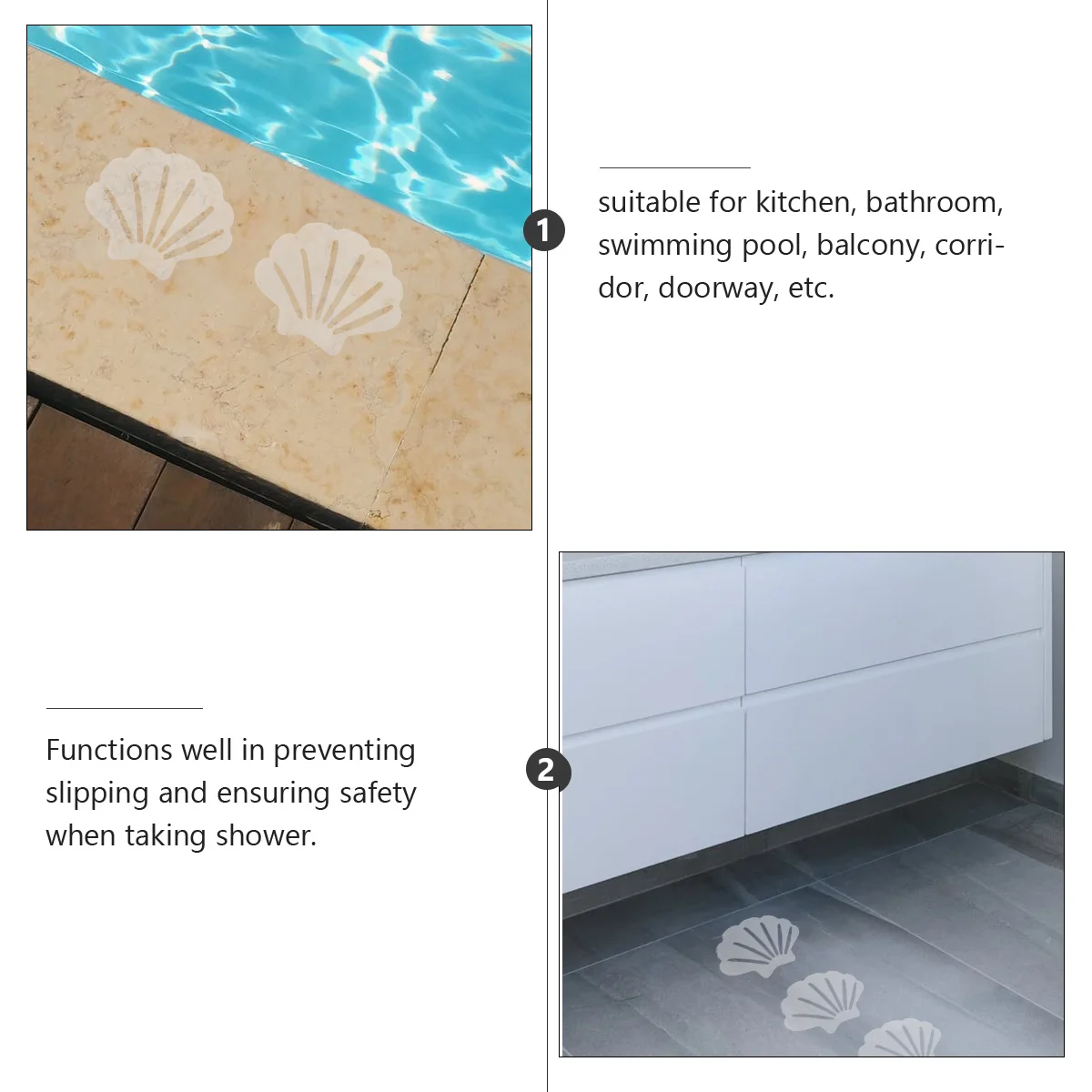 

12Pcs Bath Safety Strips Shell Shape Antislip Stickers Prevent Slip Shower Kitchen Bathroom Toilet Antislip Stickers