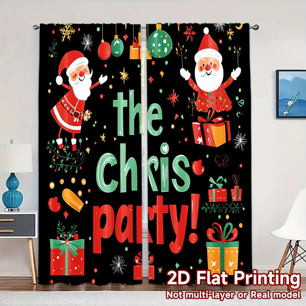 2pcs,Curtains Christmas Party Fun Santas (2) Popular Curtains&Window Treatment Machine Washable Fabric Curtains Gifts Use for