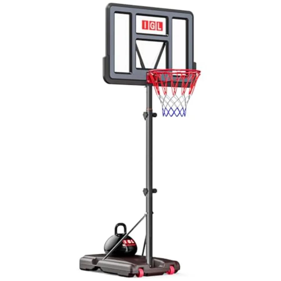 

Portable Basketball Hoop for Backyard Driveway, Polyethylene Base Steel Frame, Black/Red, 3-10FT Adjustable Height with Shatter
