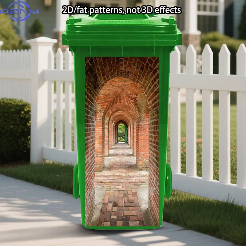 Brick Archway Trash Can Stickers Art, Historic Corridor Peel And Stick Stickers, Vintage Walkway Trash Can Decal War Memorial