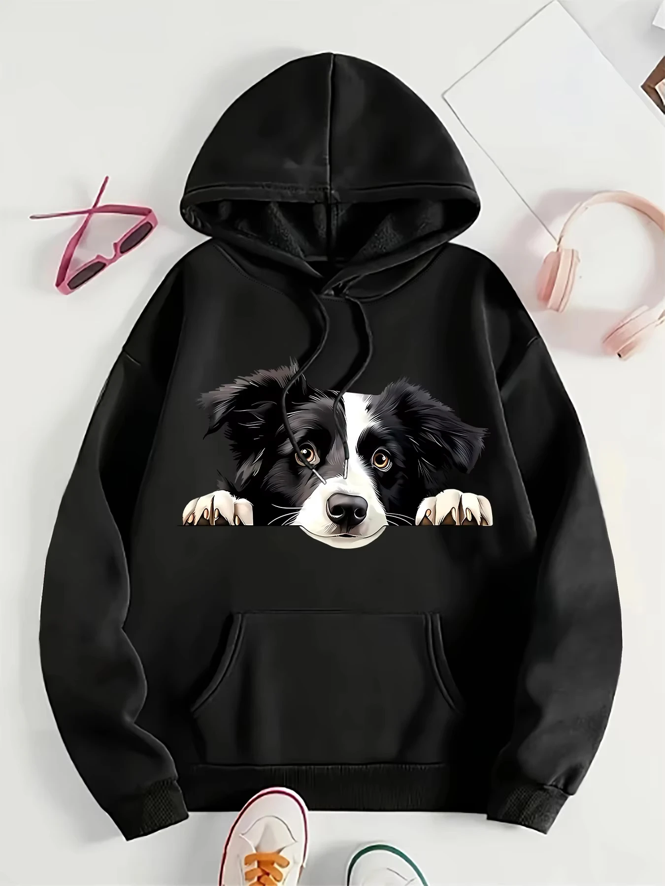 Border Collie Puppy Print Unisex Hoodie 2025 Autumn Winter Hooded Sweatshirt Four Seasons Casual Pullover Dog Lover Top