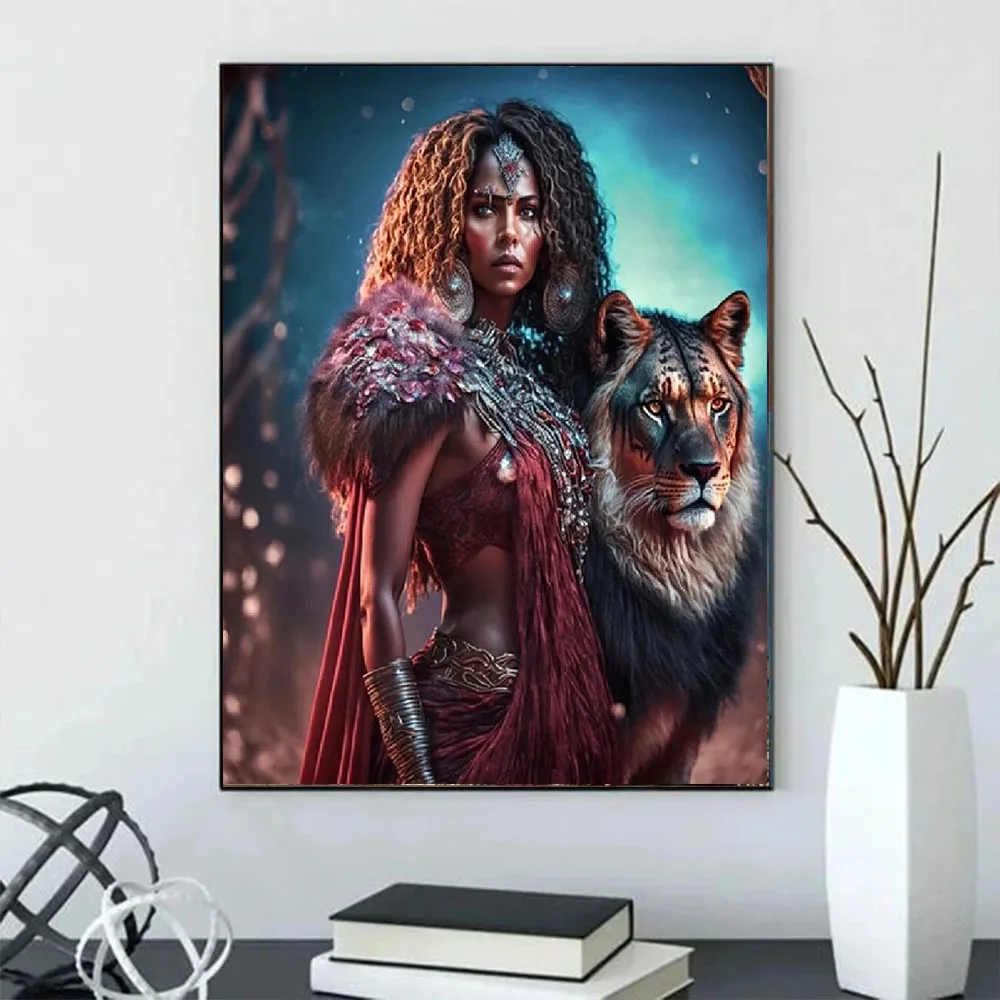 Indian Fantasy Woman ,Diy Diamond Painting, Wolf Unicorn ,Full Square Round Diamond, Mosaic Embroidery ,Animals ,Cross Stitch,