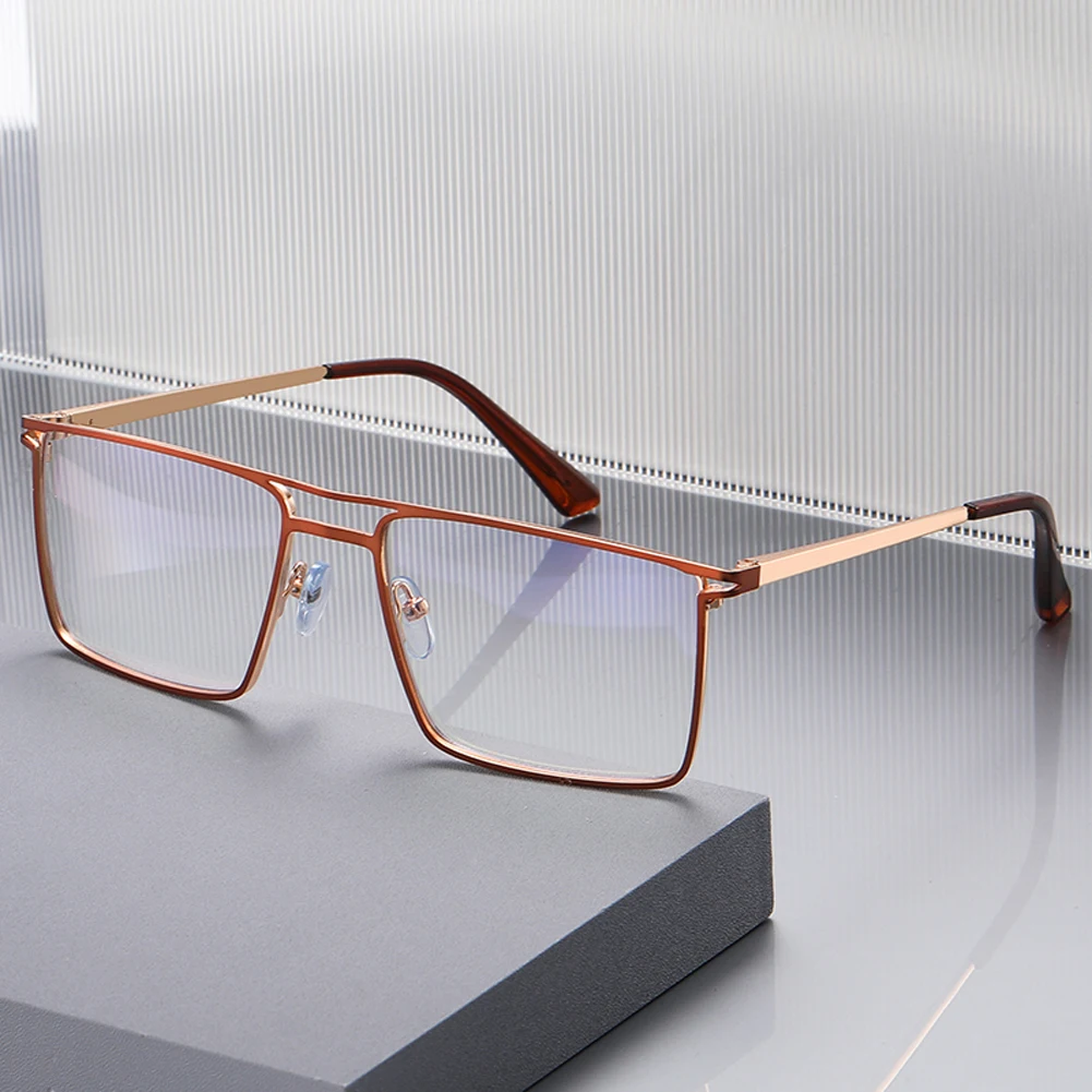 Peekaboo male fashion blue light blocking glasses for men clear lens square glasses frame optical brown black metal hot selling
