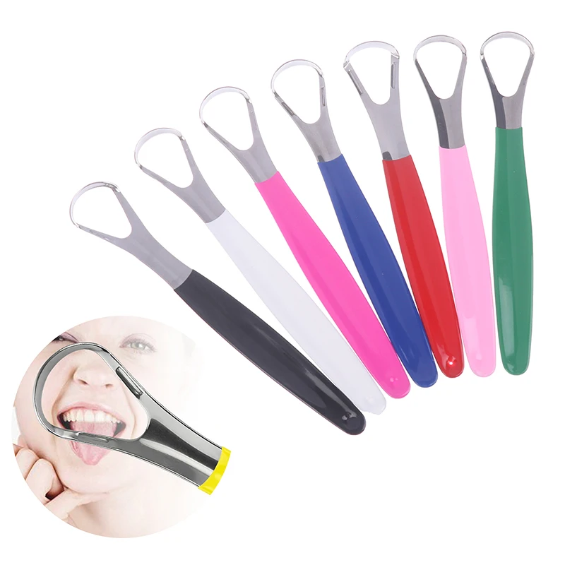 1Pcs Stainless Steel Tongue Scraper Adult Oral Hygiene Tongue Coating Brush Mouth Bad Breath Remover Cleaner