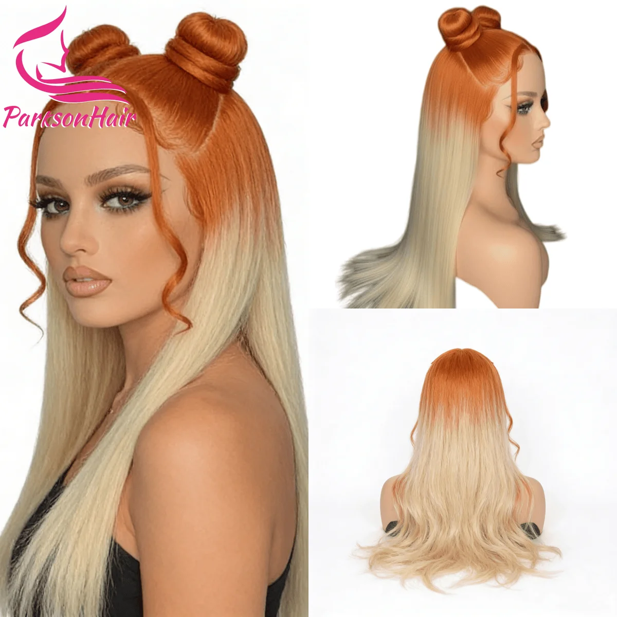 

13x4/13x6 HD Transparent Lace Front Wig 100% Human Hair Ginger Blonde Ombre Color Straight Human Hair Wigs PrePlucked for Women