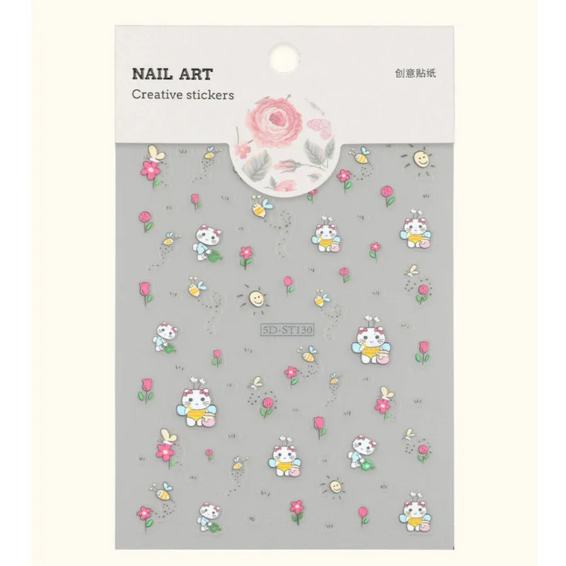 

5D Whimsical Garden Stickers - Embossed Kittens Bees & Butterflies For Phone/Nails/Journal/DIY