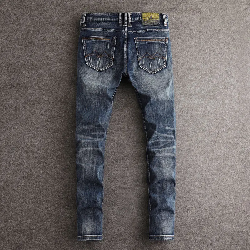 Fashion Designer Men Jeans High Quality Retro Washed Blue Stretch Slim Fit Ripped Jeans Men Y2K Embroidery Vintage Denim Pants