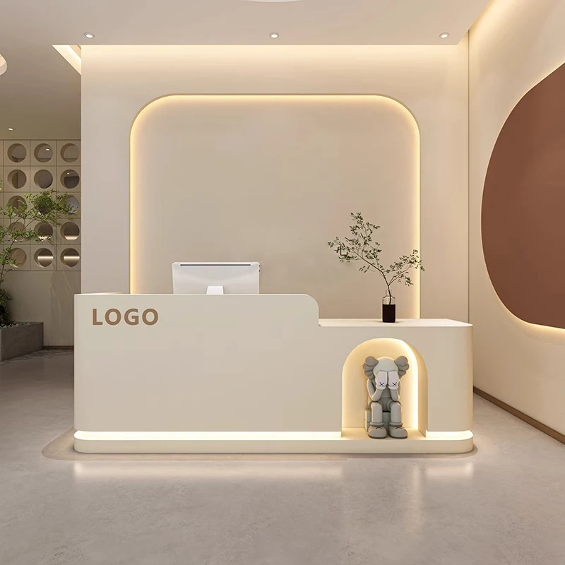 

# High-End Modern White Reception Counter LED Lighting Lockable Drawers For Spa Beauty Salon Hotel Boutique Supermarket Hospital