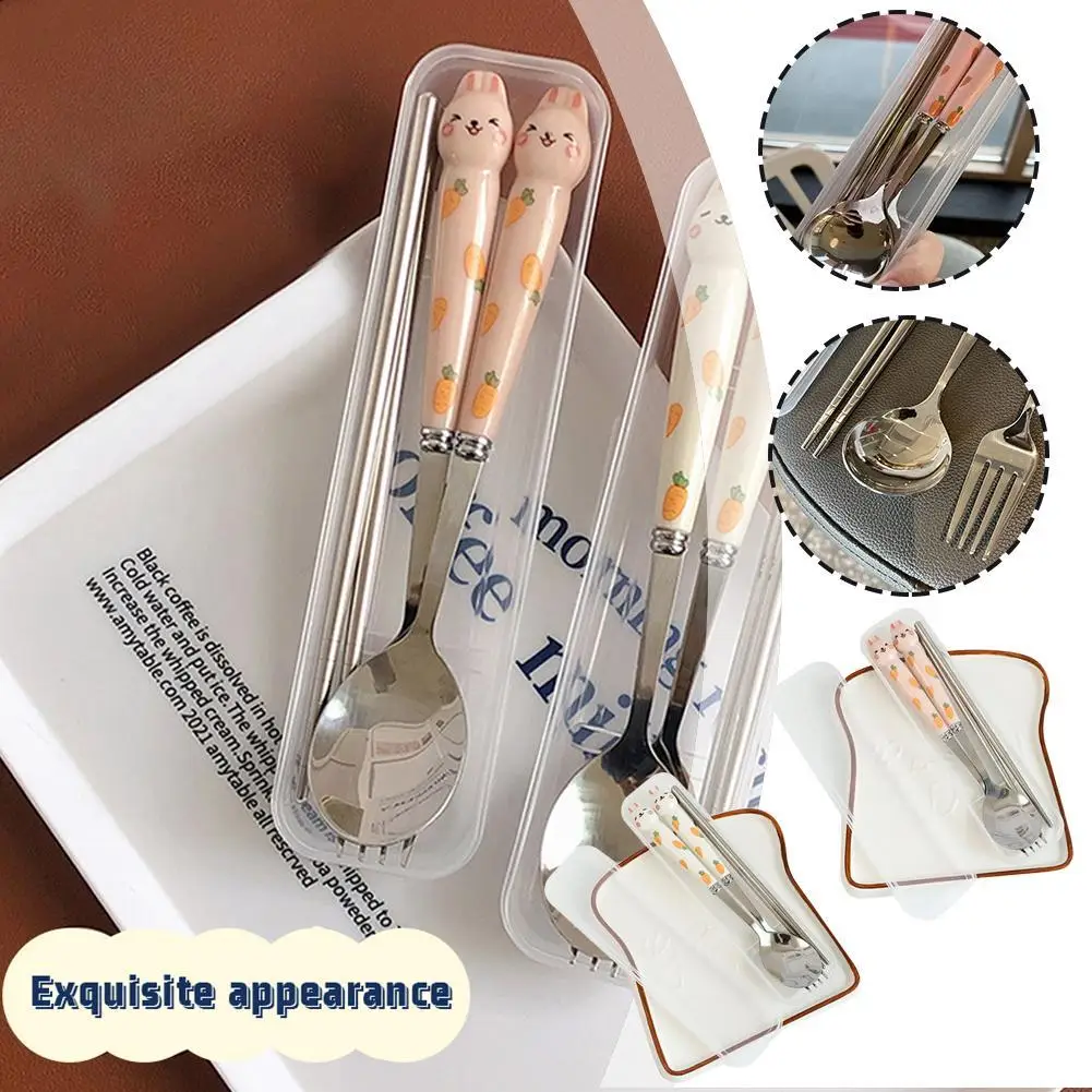 Year Of The Rabbit Tableware Carrot Rabbit Ins Style Spoon High-value Steel Small Chopsticks Cute Stainless Fork Home Child A9T5