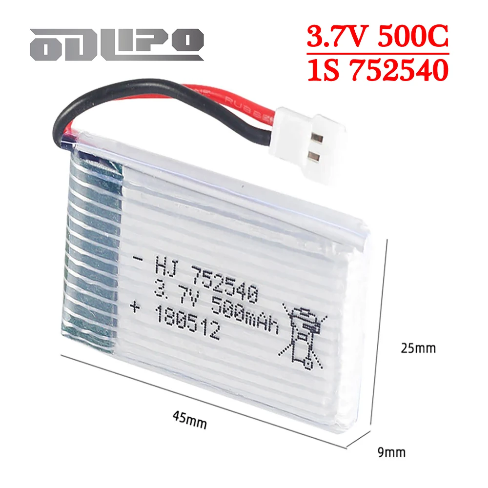 H31 Battery 752540 3.7V 500mAh Rechargeable Lipo Battery For H107 H31 KY101 E33C E33 RC Drone Spare Parts 3.7V Battery