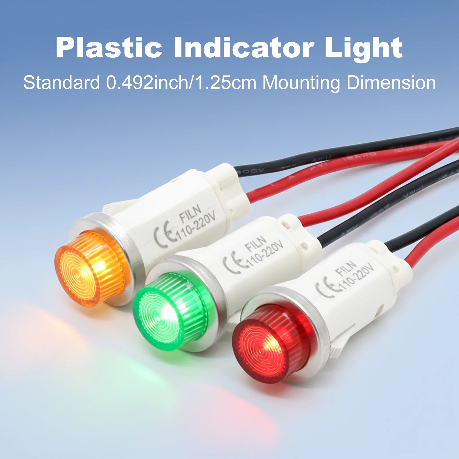 

FILN 4pcs 12.5mm Indicator Light Lightweight Corrosion Resistant & Insulated with 20cm wire Commercial Kitchen High Red Green