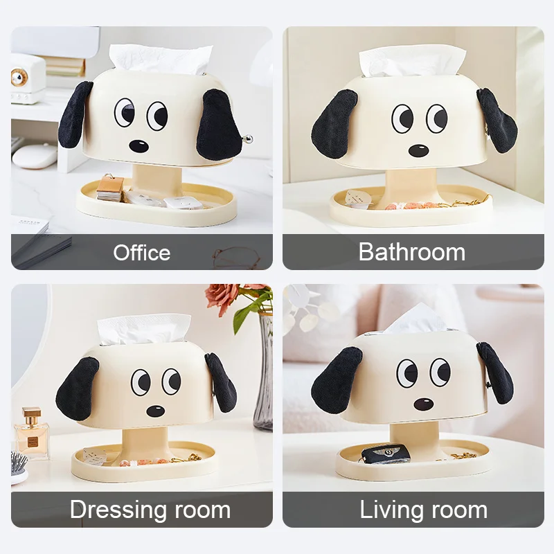 Cute Dog Tissue Box Multifunctional Napkin Holder With Storage Base Built-in Spring Smooth Pull For Kitchen Bathroom Living Room